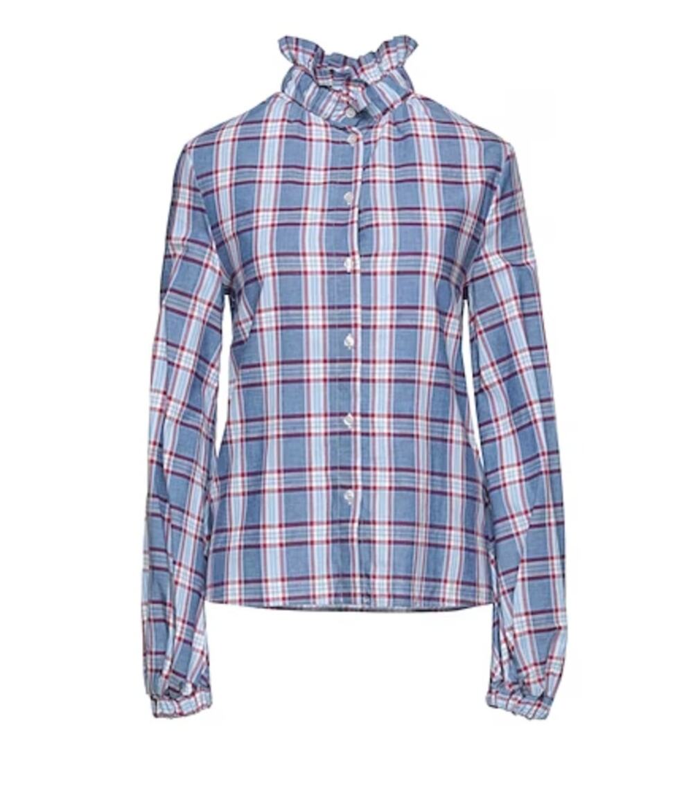 Stella Jean Checked Plaid Long Sleeve Ruffle Blouse Button Down Shirt Top sz S